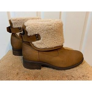 Ugg Aldon Water-Resistant Leather Plush Wool Lining Chestnut Women's Boo…